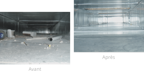 Nettoyage de conduits de ventilation - Avant et après